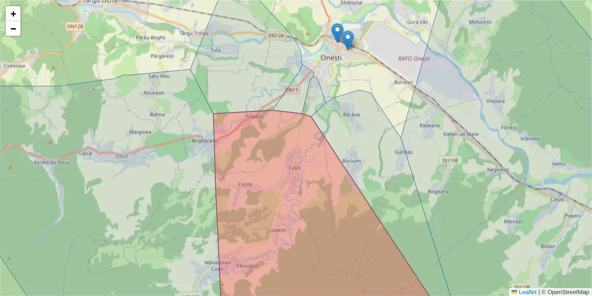 Hartă a codului poștal  și a codurilor poștale învecinate
