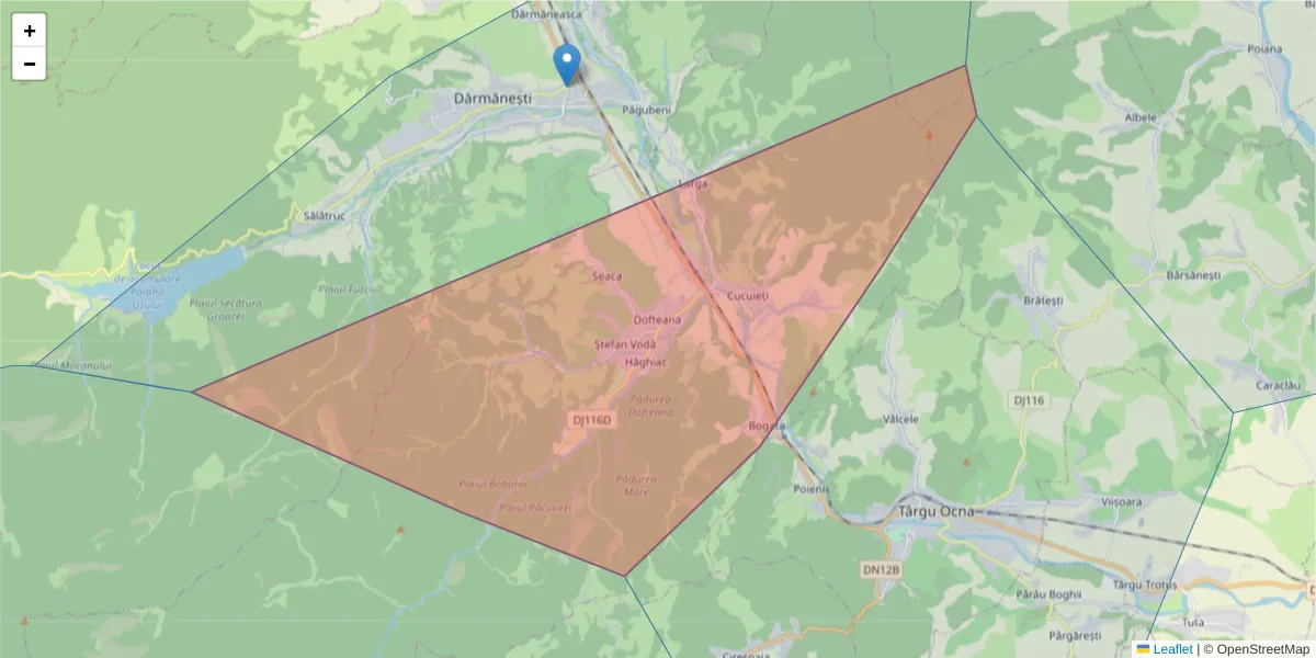 Hartă a codului poștal  și a codurilor poștale învecinate
