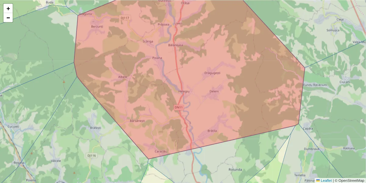 Hartă a codului poștal  și a codurilor poștale învecinate