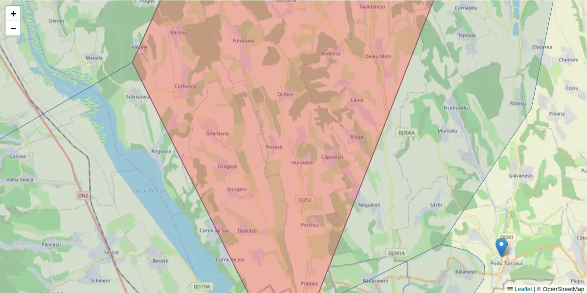 Hartă a codului poștal  și a codurilor poștale învecinate