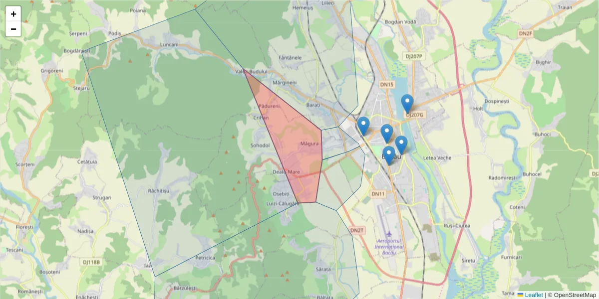 Hartă a codului poștal  și a codurilor poștale învecinate