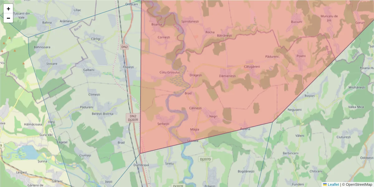 Hartă a codului poștal  și a codurilor poștale învecinate