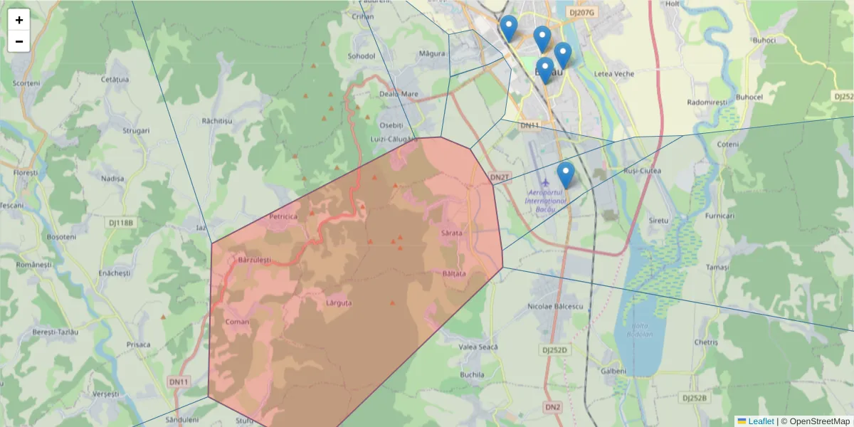 Hartă a codului poștal  și a codurilor poștale învecinate