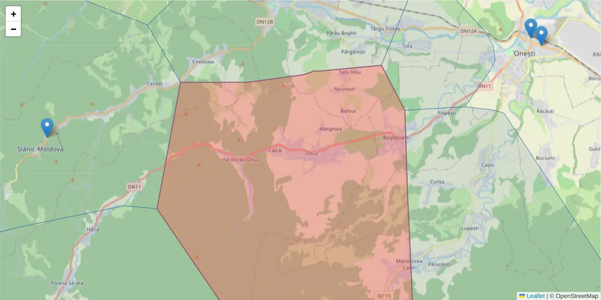 Hartă a codului poștal  și a codurilor poștale învecinate