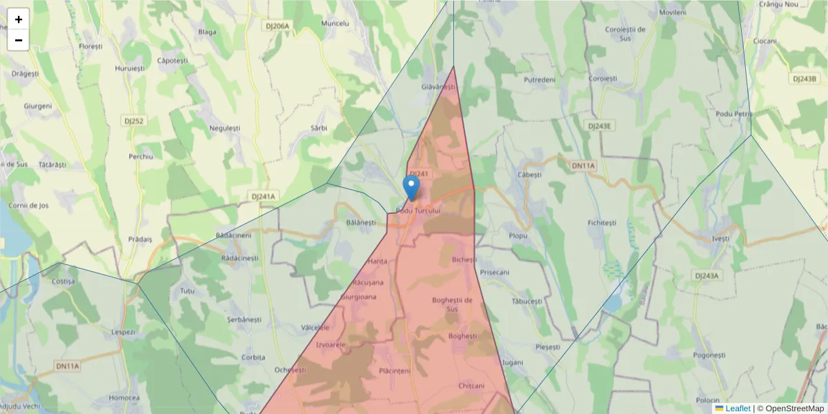 Hartă a codului poștal  și a codurilor poștale învecinate