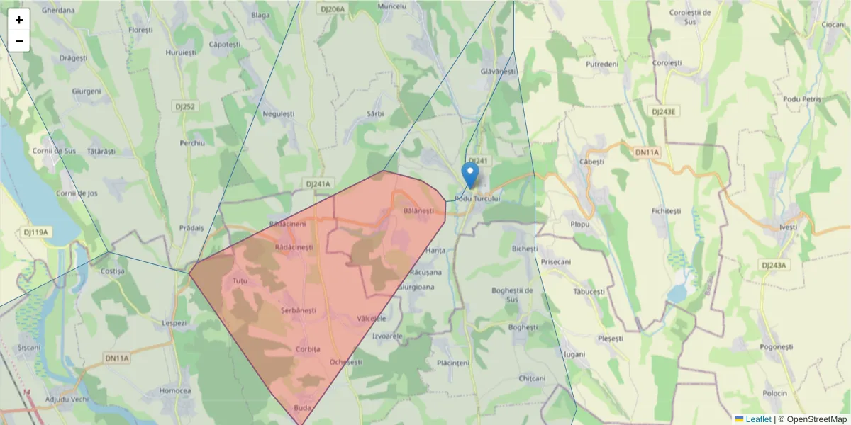 Hartă a codului poștal  și a codurilor poștale învecinate