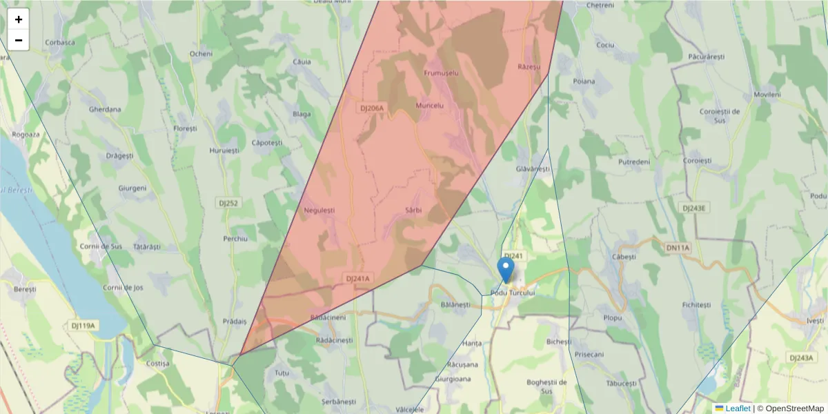 Hartă a codului poștal  și a codurilor poștale învecinate