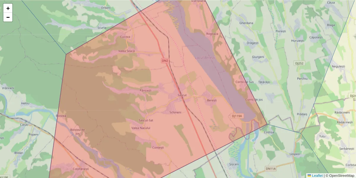 Hartă a codului poștal  și a codurilor poștale învecinate