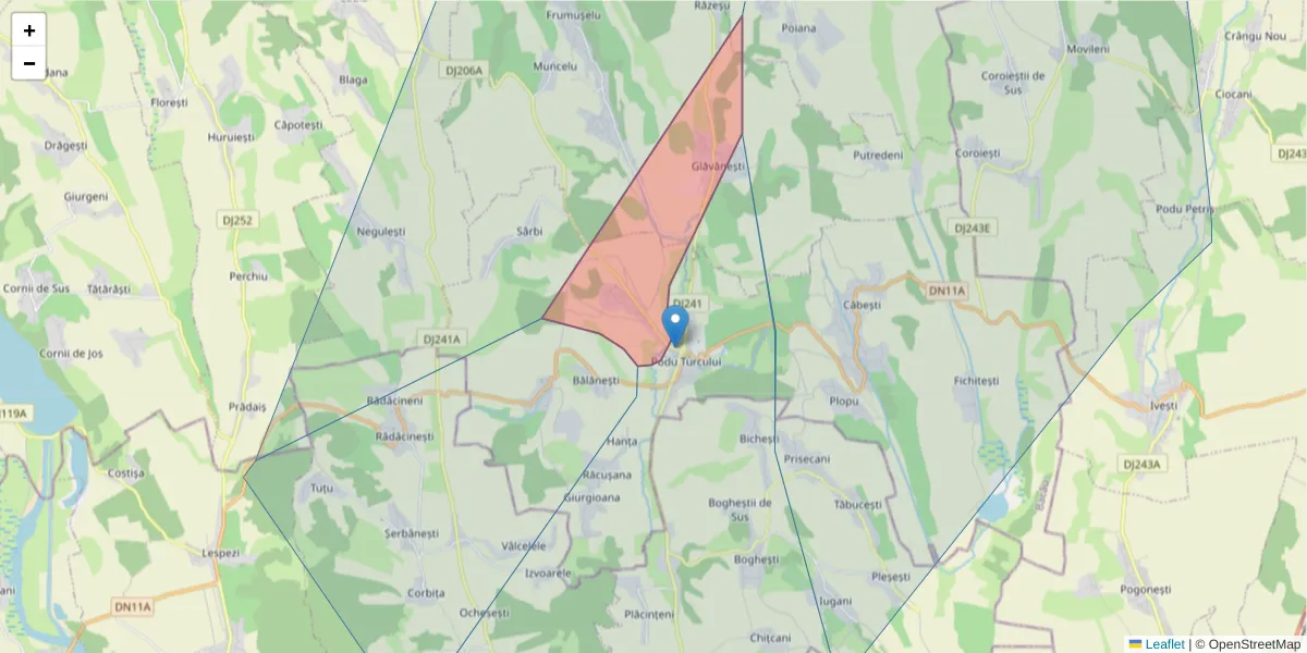 Hartă a codului poștal  și a codurilor poștale învecinate