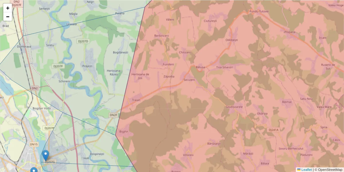 Hartă a codului poștal  și a codurilor poștale învecinate