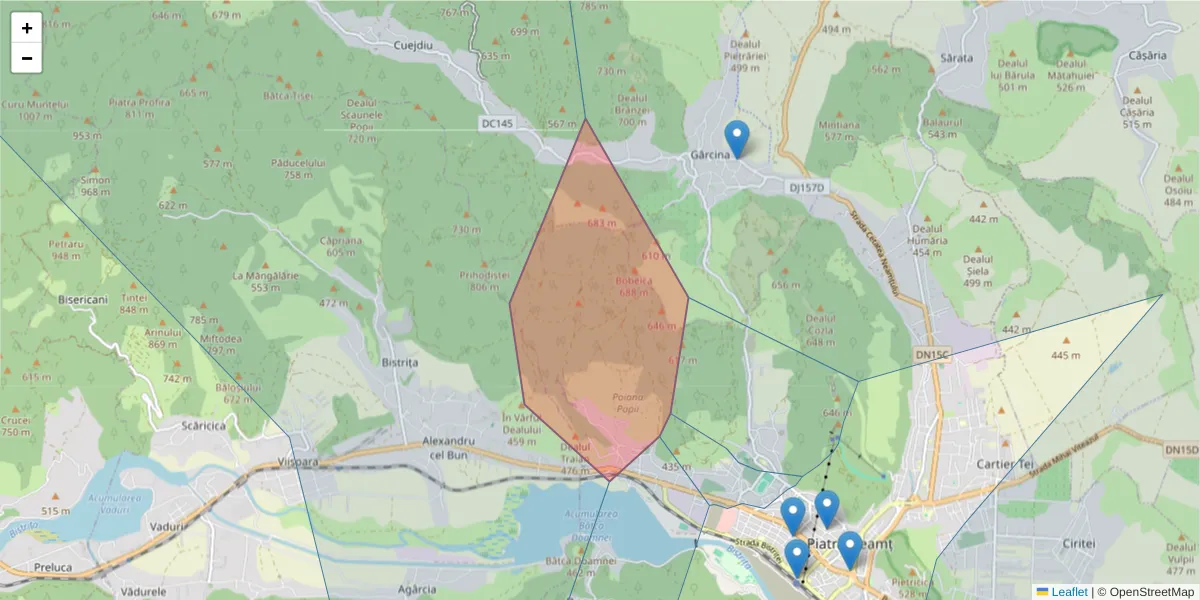 Hartă a codului poștal  și a codurilor poștale învecinate