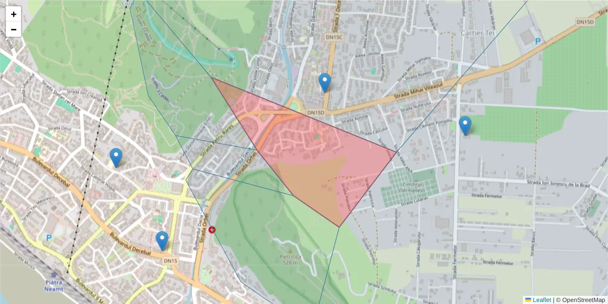 Hartă a codului poștal  și a codurilor poștale învecinate