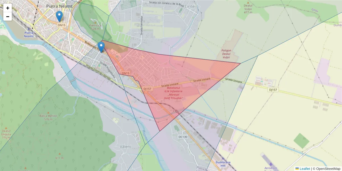 Hartă a codului poștal  și a codurilor poștale învecinate