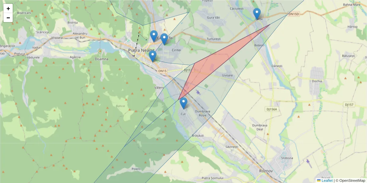 Hartă a codului poștal  și a codurilor poștale învecinate