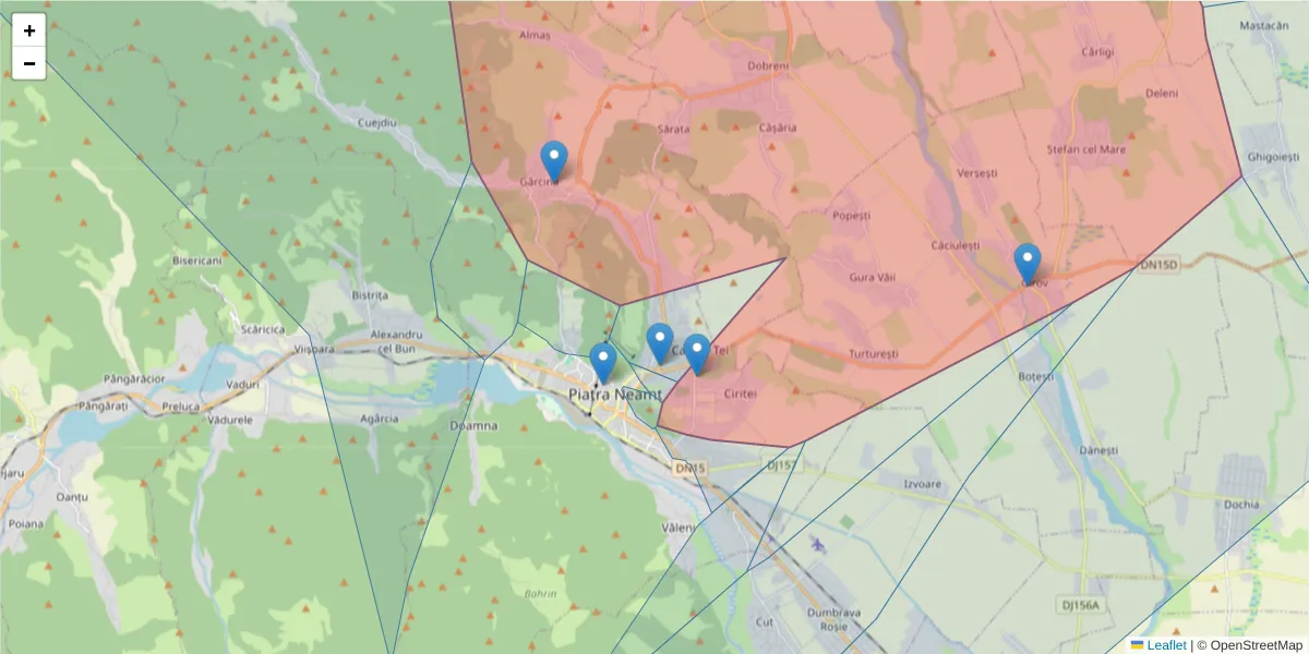 Hartă a codului poștal  și a codurilor poștale învecinate