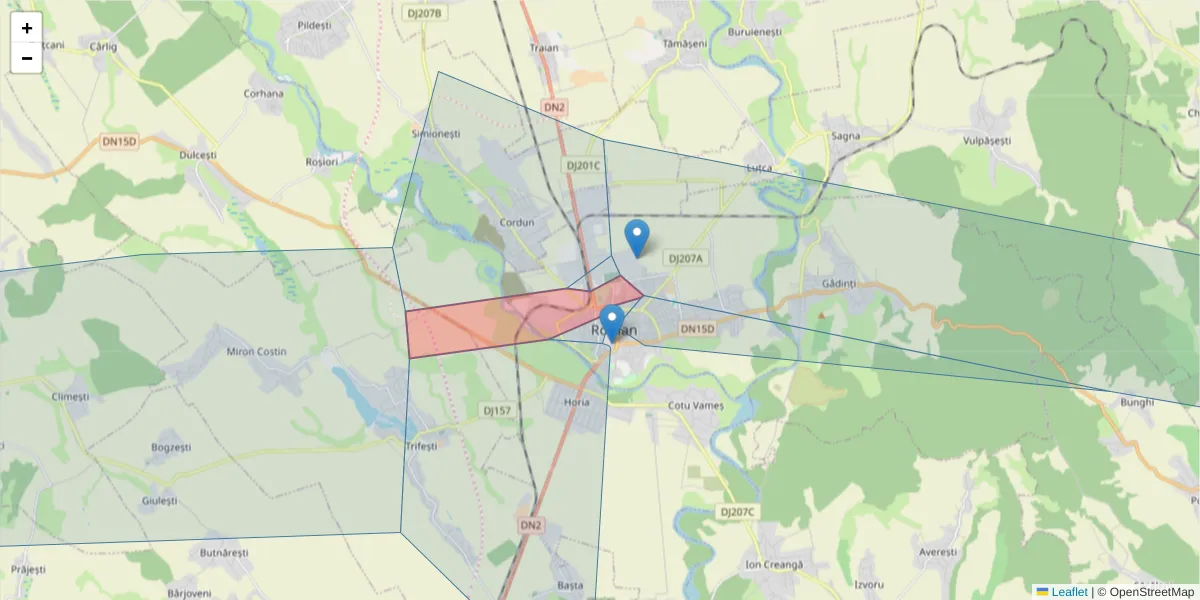 Hartă a codului poștal  și a codurilor poștale învecinate