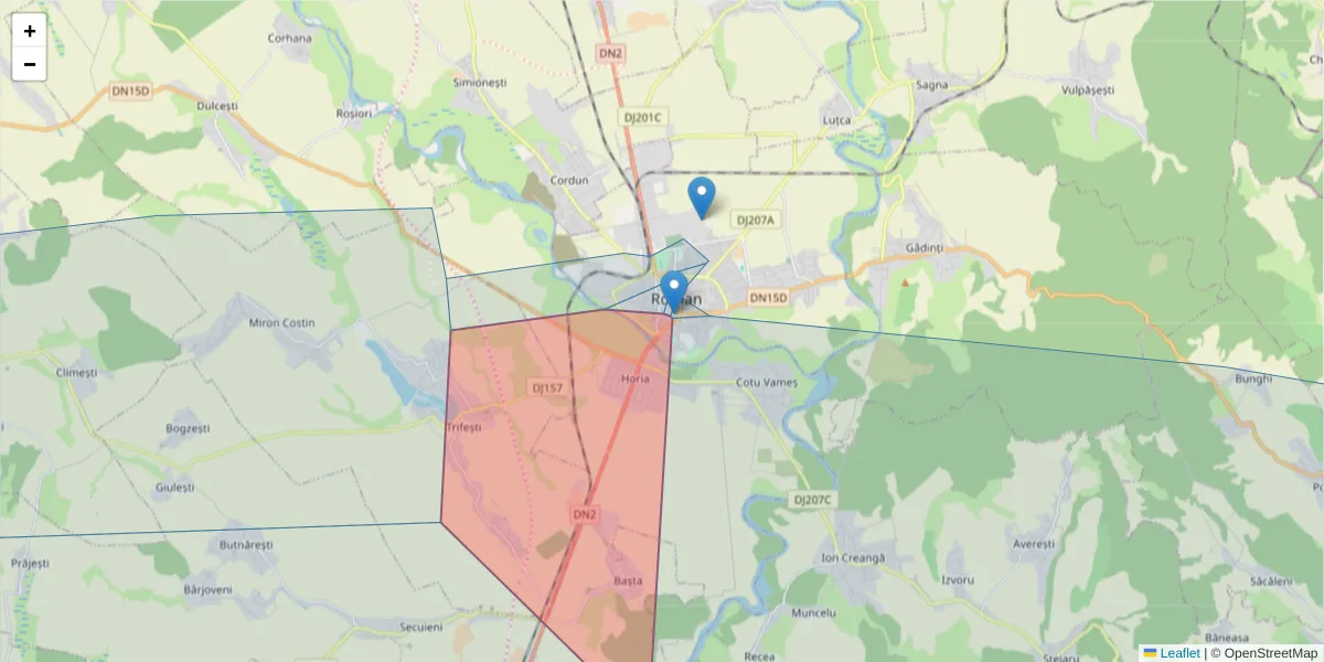 Hartă a codului poștal  și a codurilor poștale învecinate