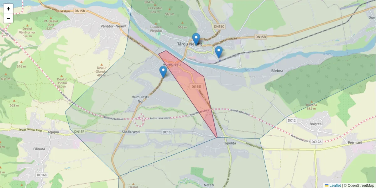 Hartă a codului poștal  și a codurilor poștale învecinate