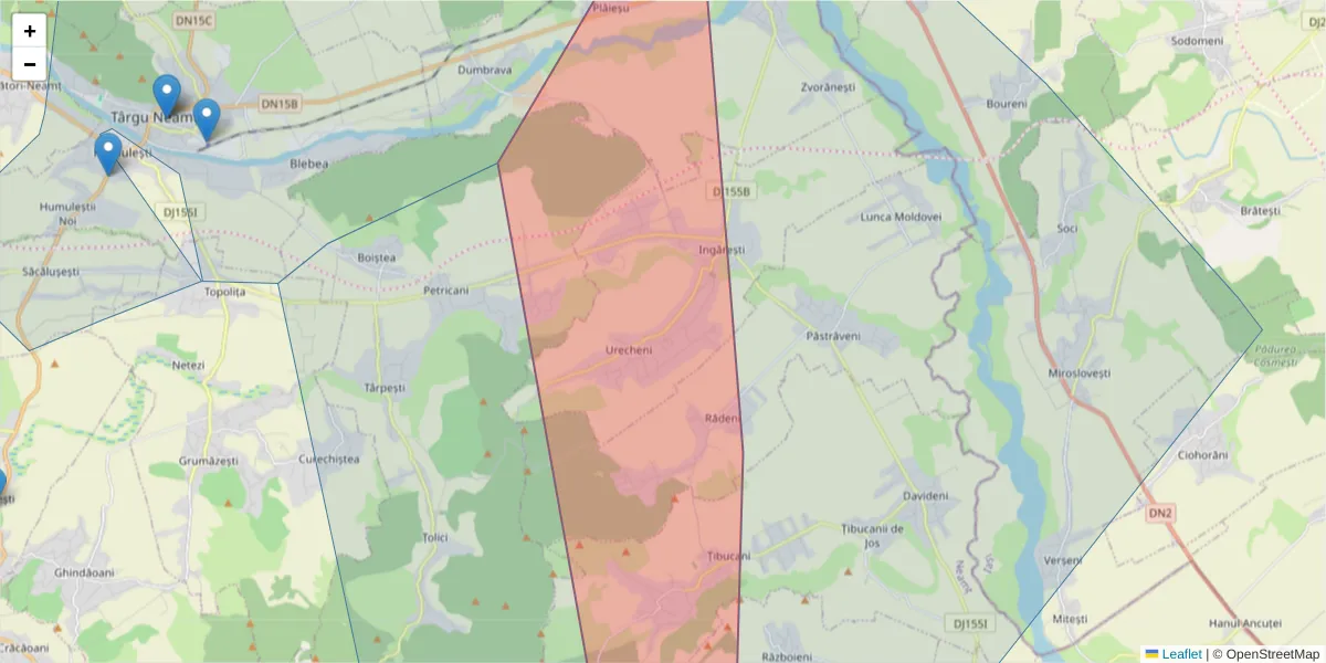 Hartă a codului poștal  și a codurilor poștale învecinate