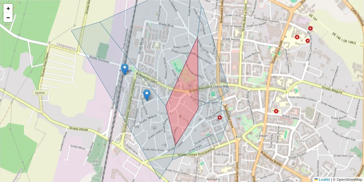 Hartă a codului poștal  și a codurilor poștale învecinate