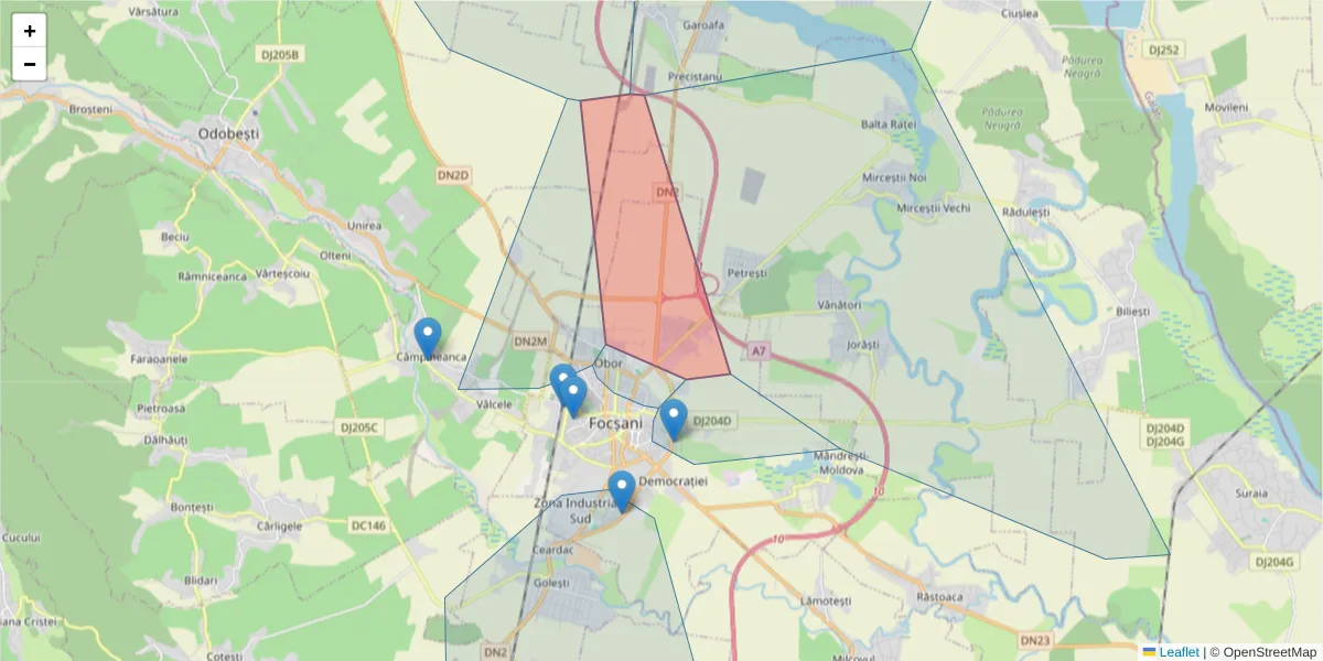Hartă a codului poștal  și a codurilor poștale învecinate