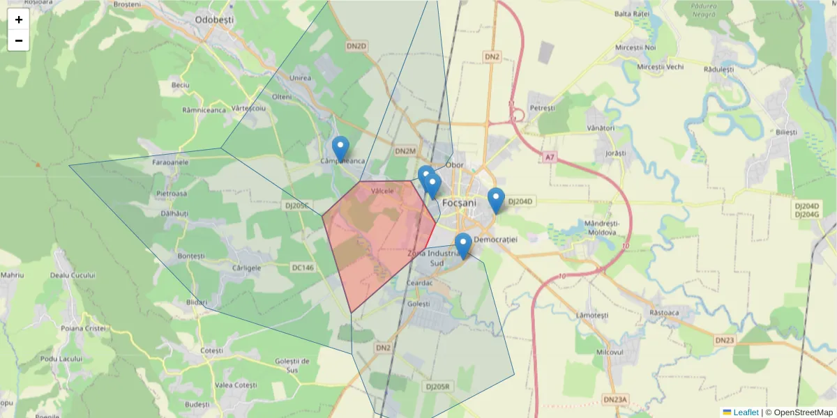 Hartă a codului poștal  și a codurilor poștale învecinate