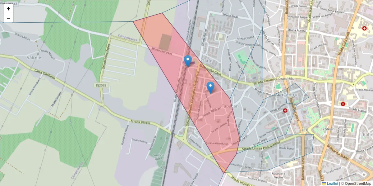 Hartă a codului poștal  și a codurilor poștale învecinate