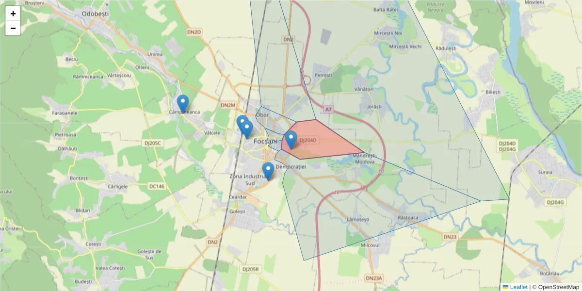 Hartă a codului poștal  și a codurilor poștale învecinate