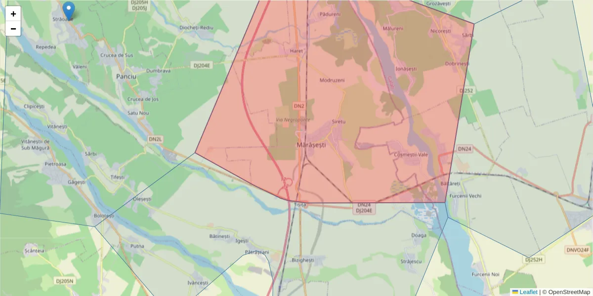 Hartă a codului poștal  și a codurilor poștale învecinate