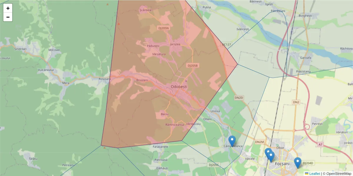 Hartă a codului poștal  și a codurilor poștale învecinate