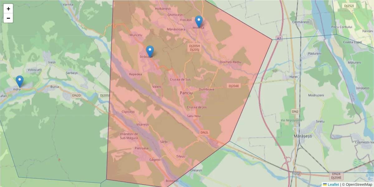 Hartă a codului poștal  și a codurilor poștale învecinate