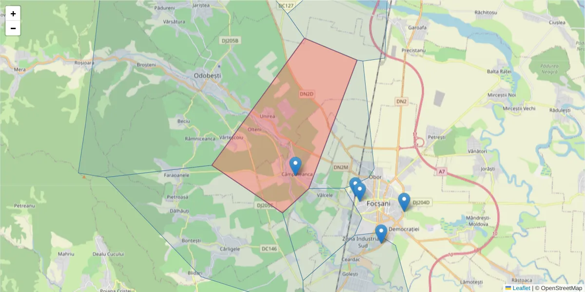 Hartă a codului poștal  și a codurilor poștale învecinate