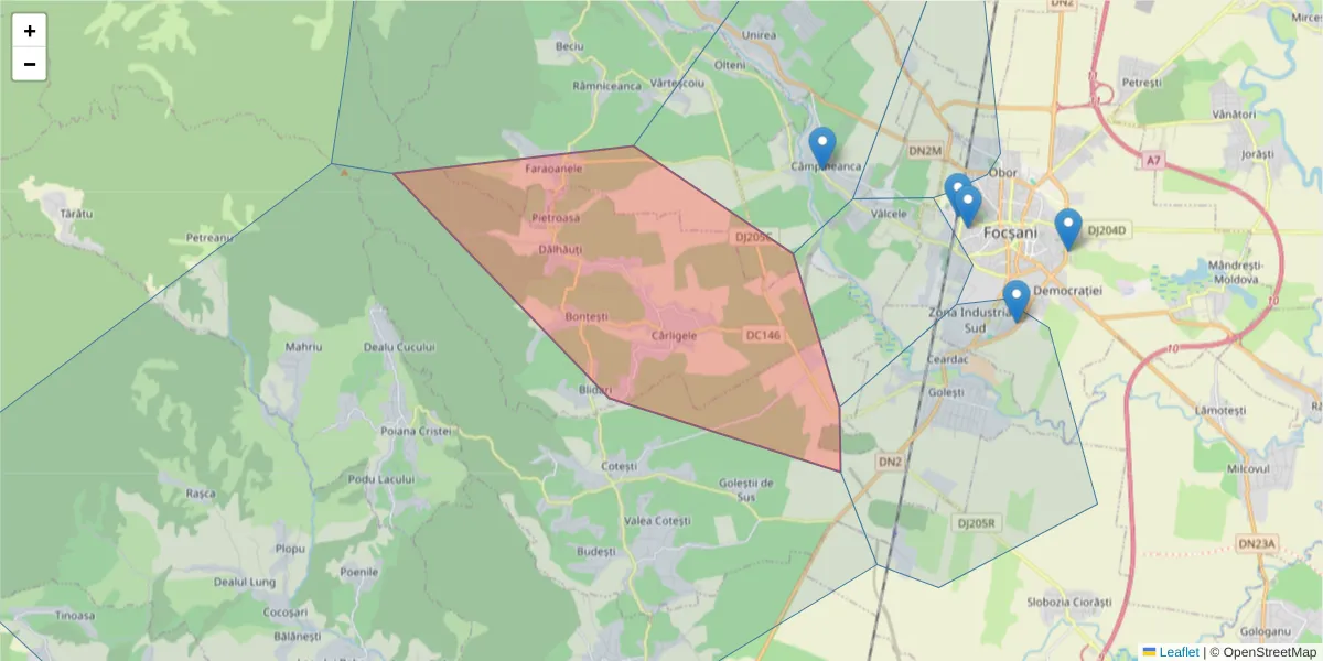 Hartă a codului poștal  și a codurilor poștale învecinate