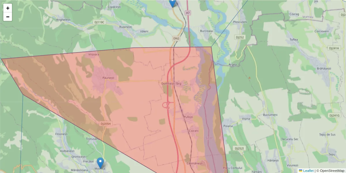 Hartă a codului poștal  și a codurilor poștale învecinate