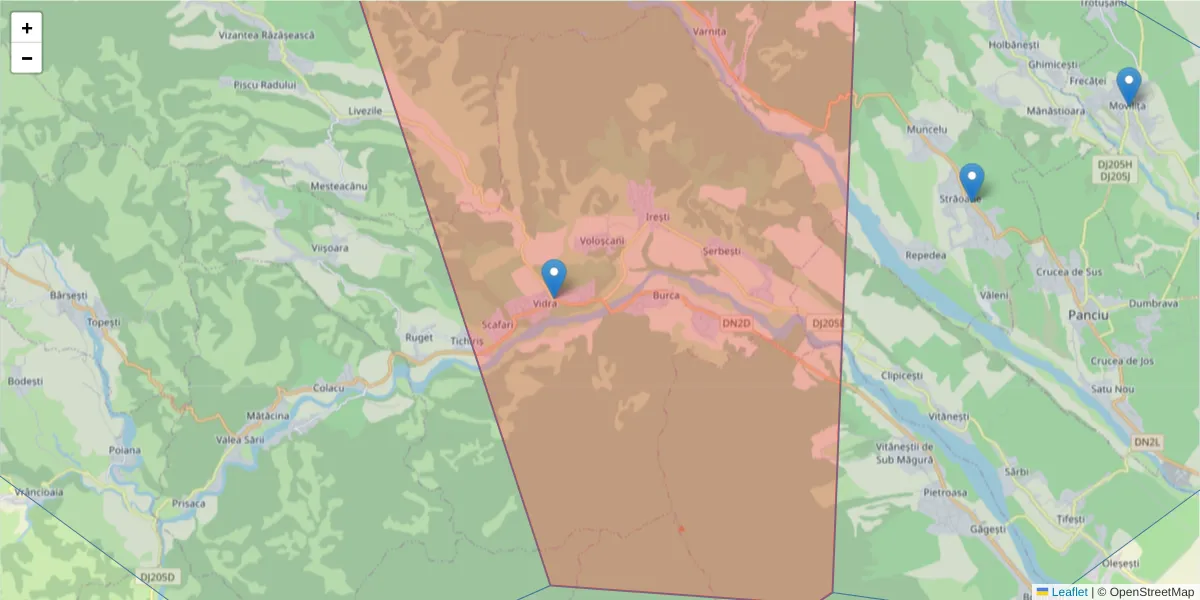 Hartă a codului poștal  și a codurilor poștale învecinate