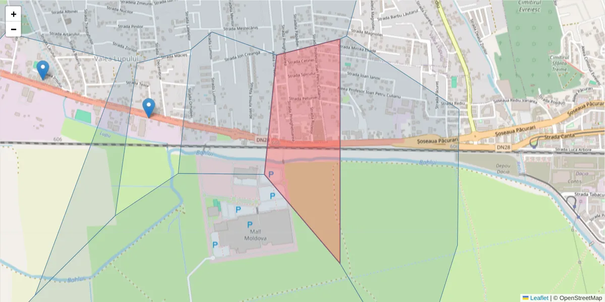 Hartă a codului poștal  și a codurilor poștale învecinate