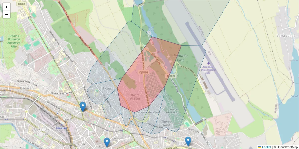 Hartă a codului poștal  și a codurilor poștale învecinate