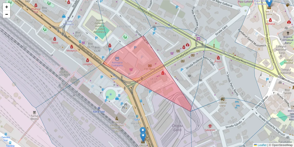 Hartă a codului poștal  și a codurilor poștale învecinate