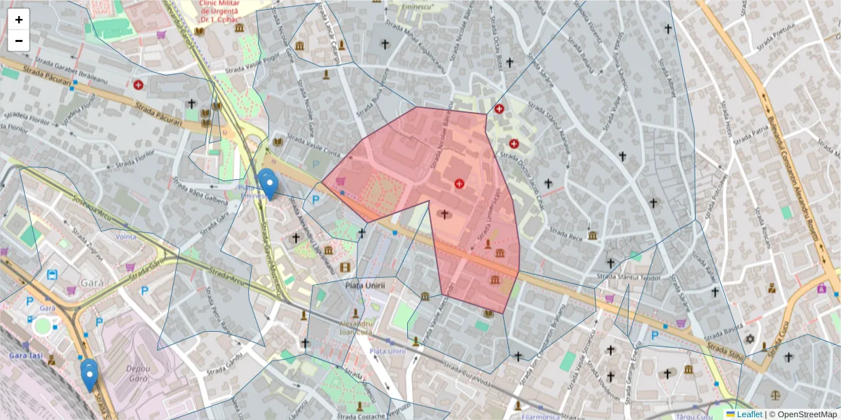Hartă a codului poștal  și a codurilor poștale învecinate