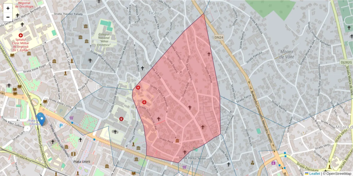 Hartă a codului poștal  și a codurilor poștale învecinate