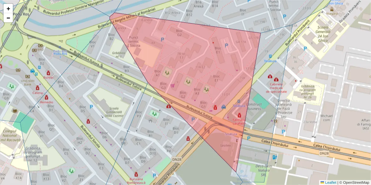 Hartă a codului poștal  și a codurilor poștale învecinate