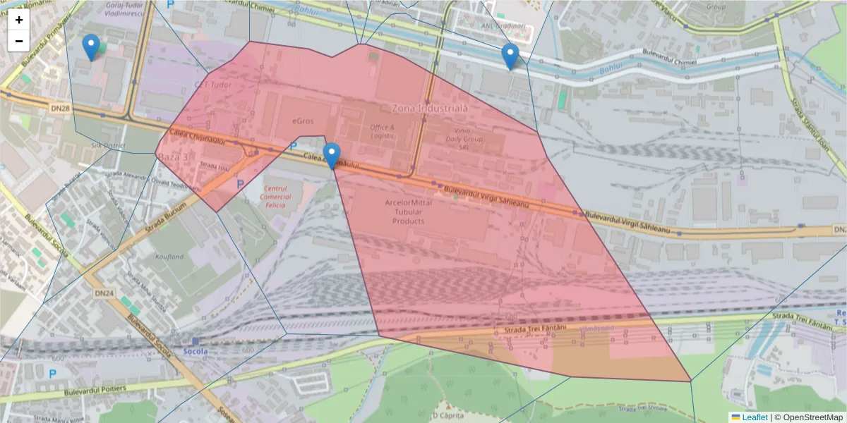 Hartă a codului poștal  și a codurilor poștale învecinate
