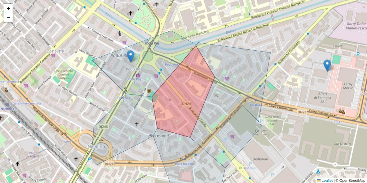 Hartă a codului poștal  și a codurilor poștale învecinate