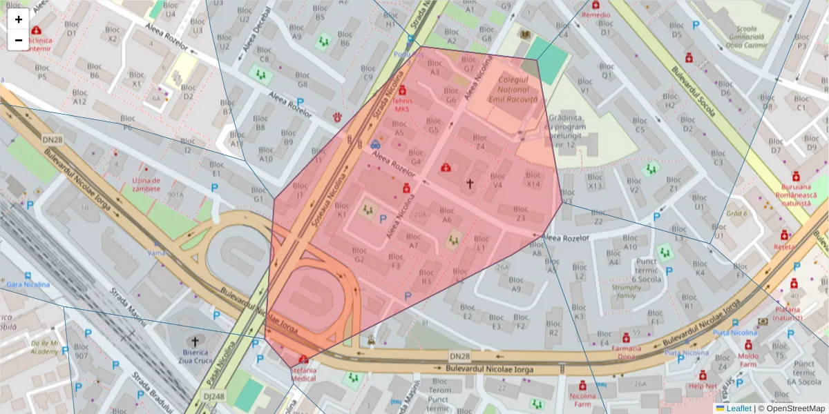 Hartă a codului poștal  și a codurilor poștale învecinate