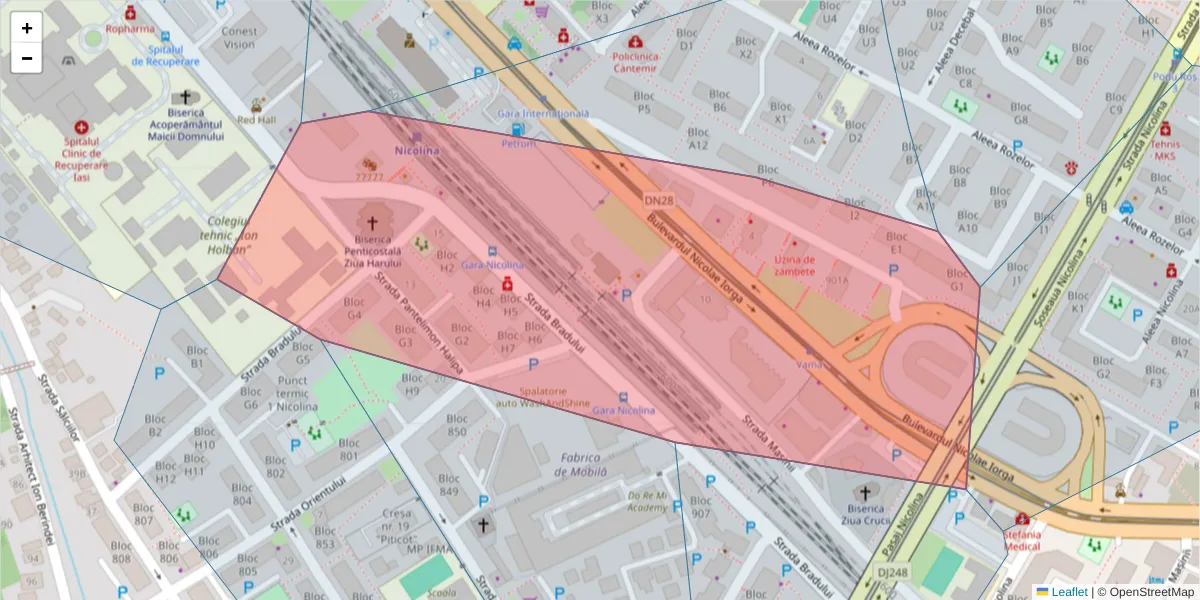 Hartă a codului poștal  și a codurilor poștale învecinate