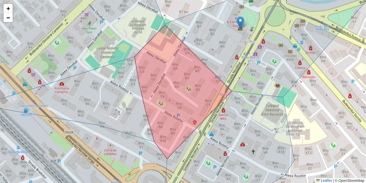 Hartă a codului poștal  și a codurilor poștale învecinate