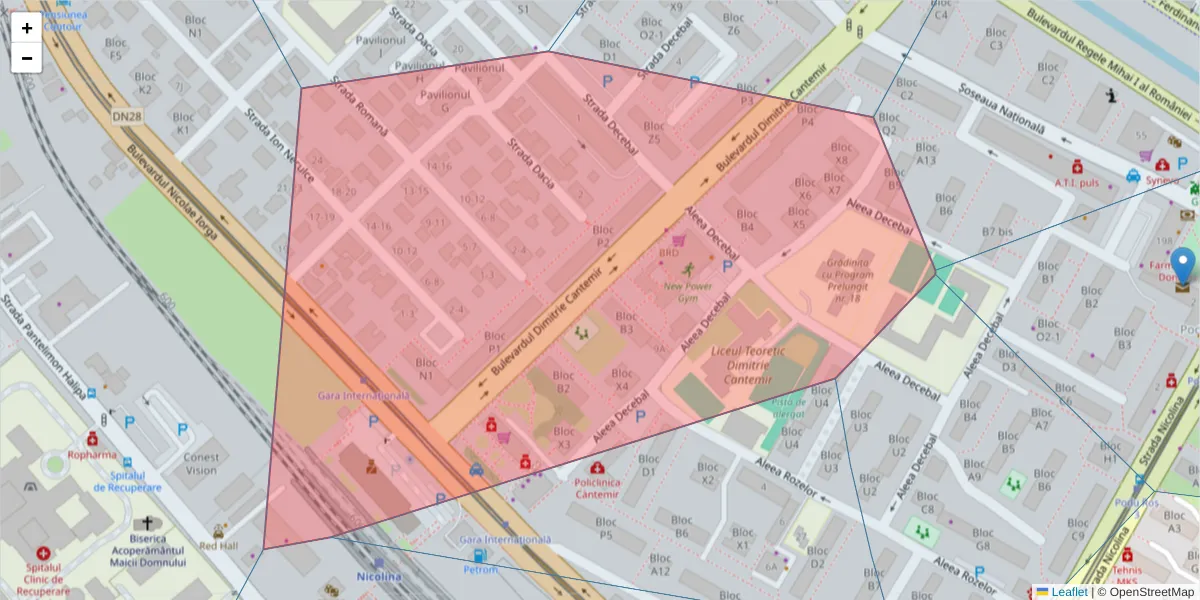 Hartă a codului poștal  și a codurilor poștale învecinate