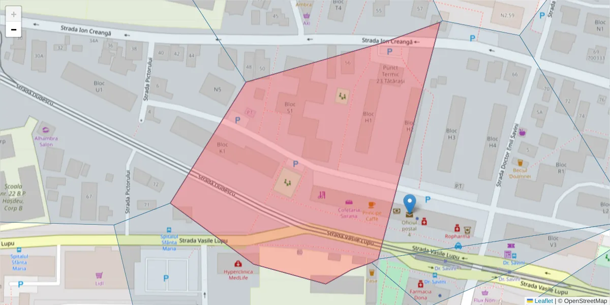 Hartă a codului poștal  și a codurilor poștale învecinate