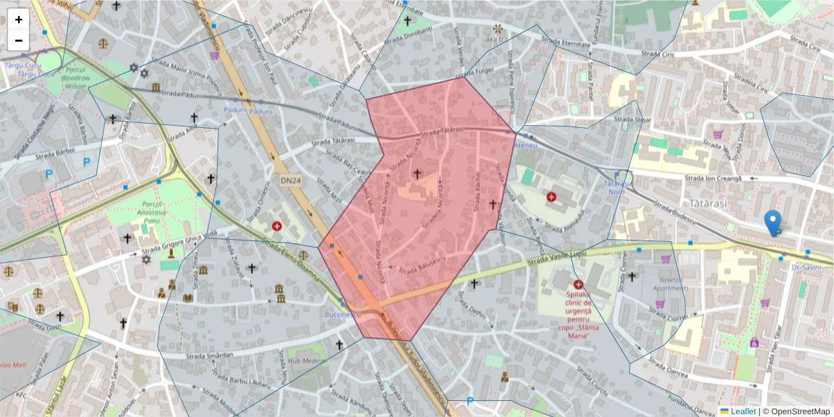 Hartă a codului poștal  și a codurilor poștale învecinate