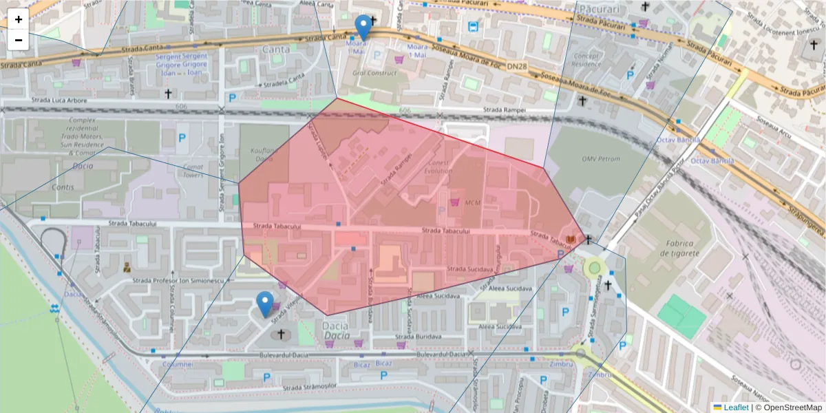 Hartă a codului poștal  și a codurilor poștale învecinate